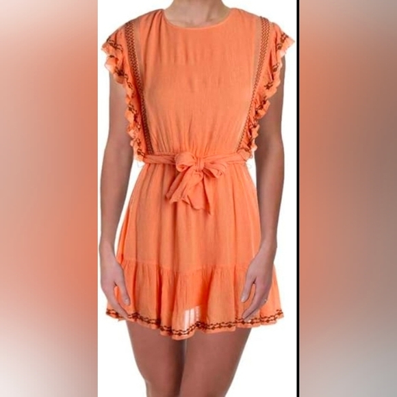 Free People Dresses & Skirts - Free People Boho Mini Orange Dress Sz Large Whimsical Festival Concert